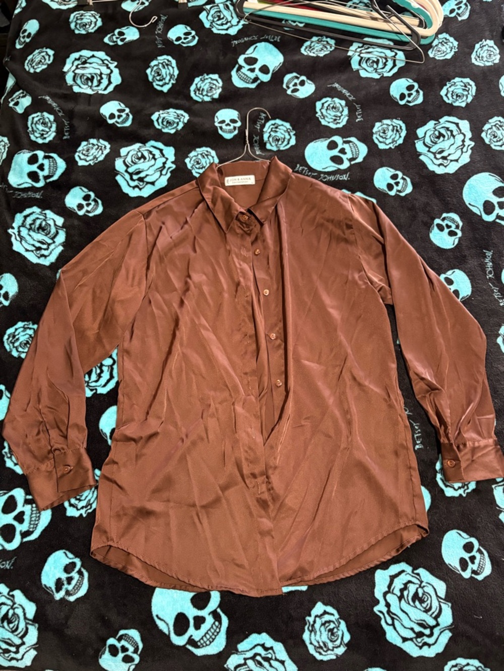 Jon & Anna Brown Satin-Look Button-Down Shirt
